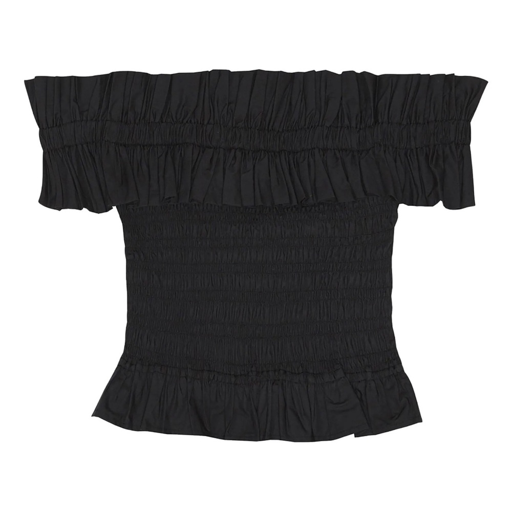 Ganni Black Ruffle Off-Shoulder Top - Picture 2 of 6